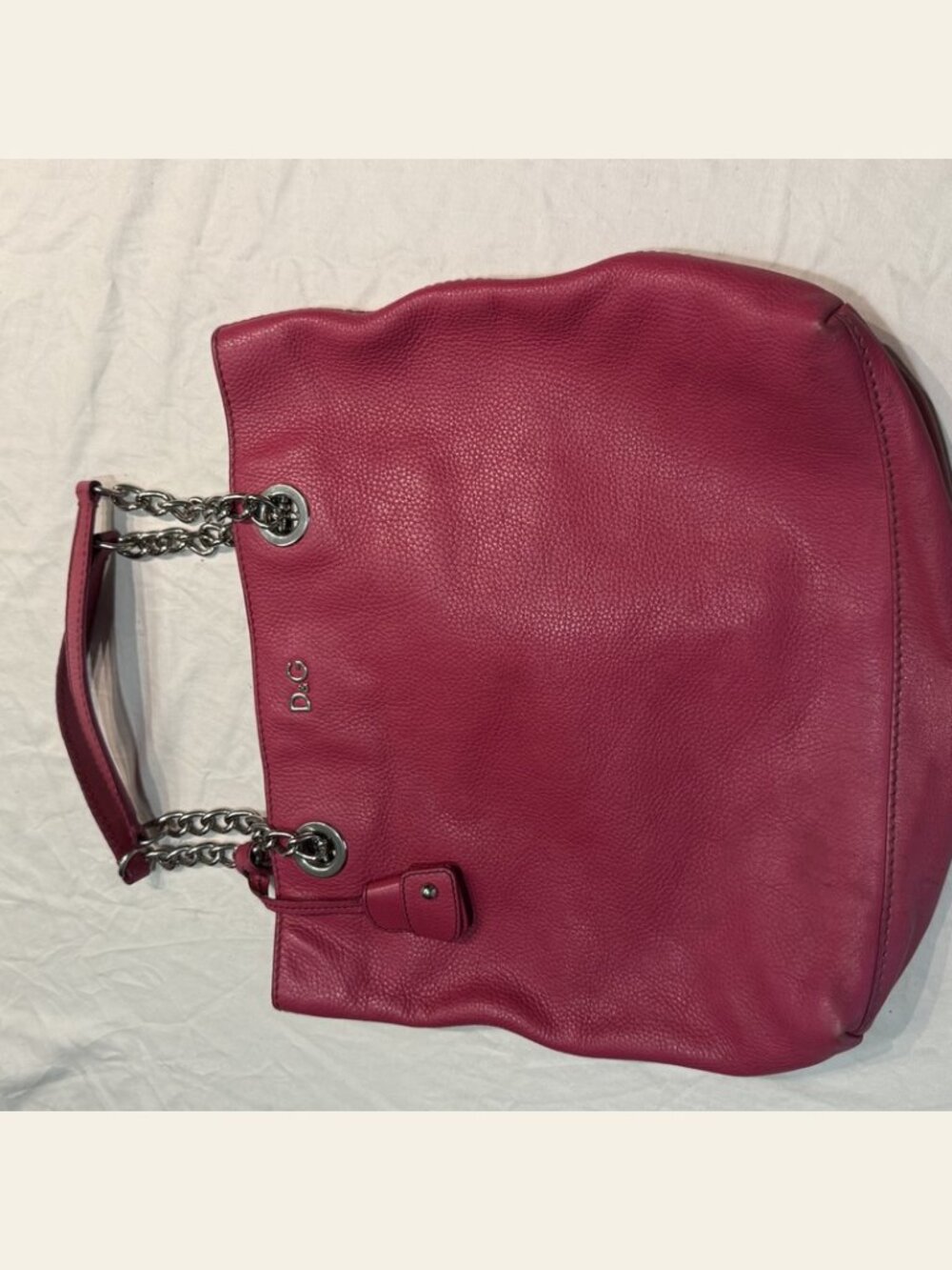 D&G by Dolce & Gabbana Micol Shoulder Bag Fuchsia Leather Silver Chain